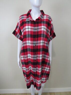 NEW Known Supply Arlo Plaid Flannel Dress, Pockets SIZE XL Red, Organic Cotton